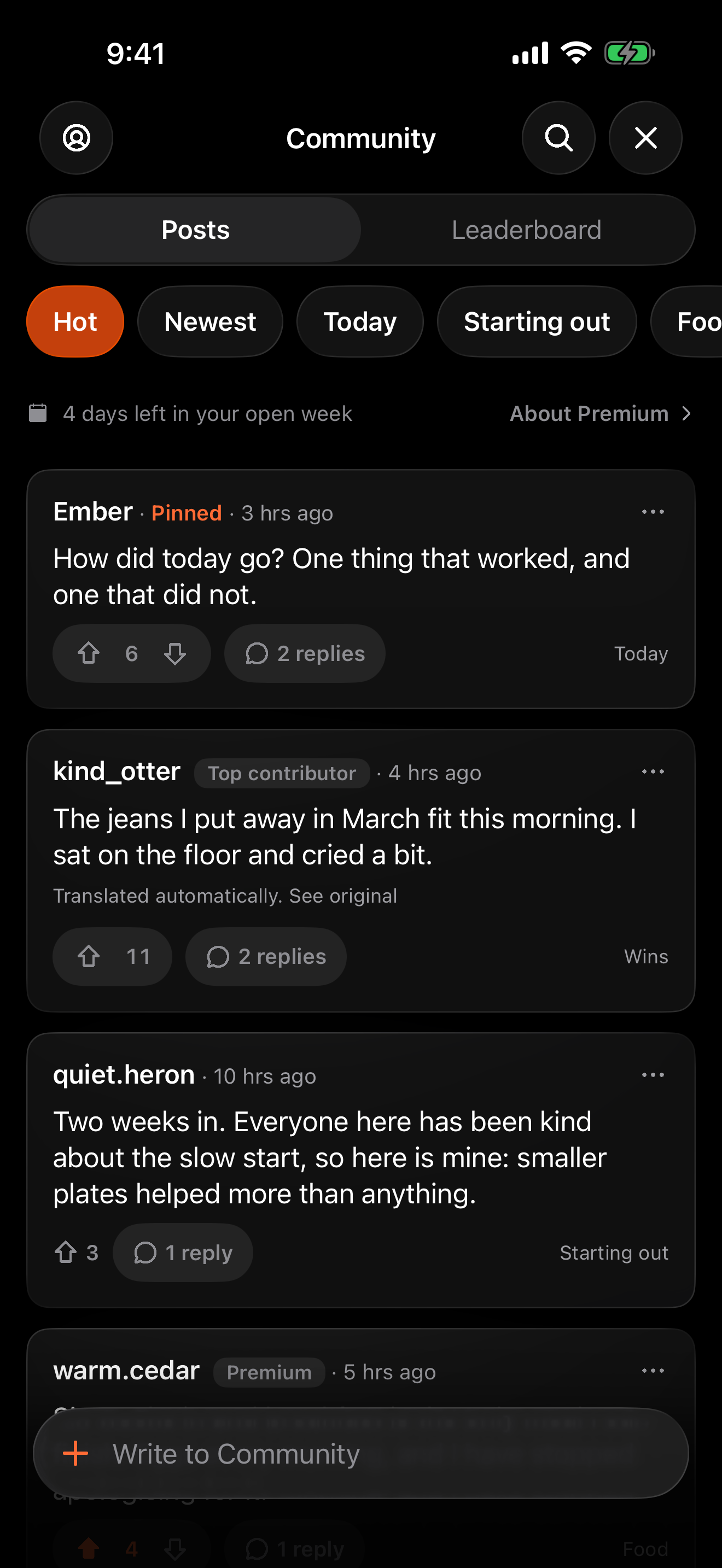 Phaze Community on iPhone with Hot and Newest views and example posts